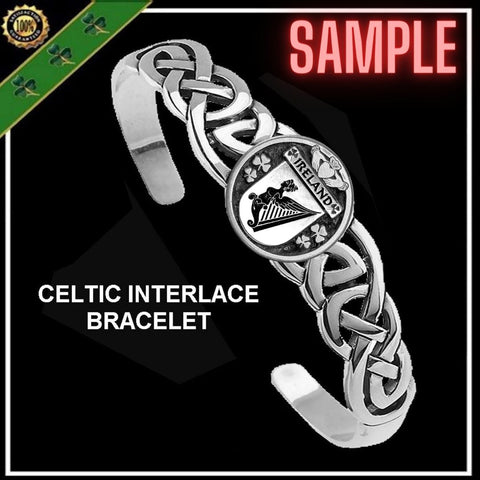 Jones Irish Coat of Arms Disk Cuff Bracelet - Sterling Silver