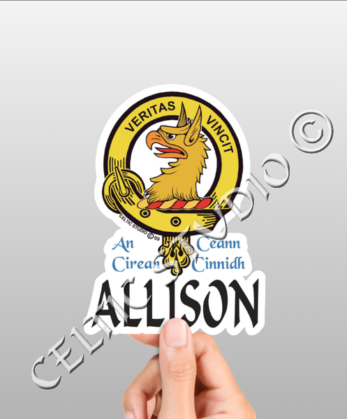 Custom Allison Clan Crest Decal - Scottish Heritage Emblem Sticker for Car, Laptop, and Water Bottle