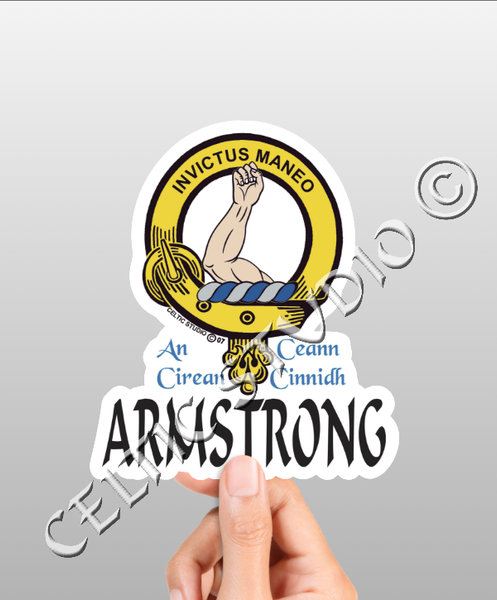 Custom Armstrong Clan Crest Decal - Scottish Heritage Emblem Sticker for Car, Laptop, and Water Bottle