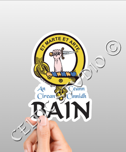 Vinyl  Bain Clan Badge Decal - Personalized Scottish Family Heritage Sticker