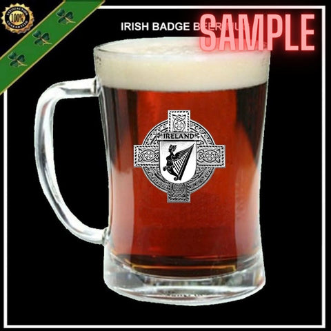 Jones Irish Coat of Arms Badge Glass Beer Mug