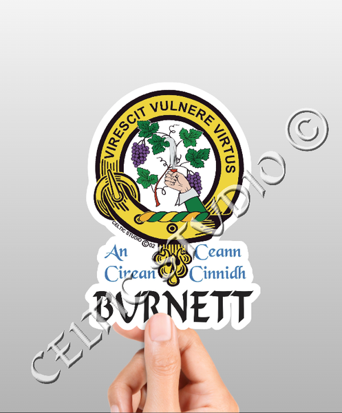 Vinyl  Burnett Clan Badge Decal - Personalized Scottish Family Heritage Sticker
