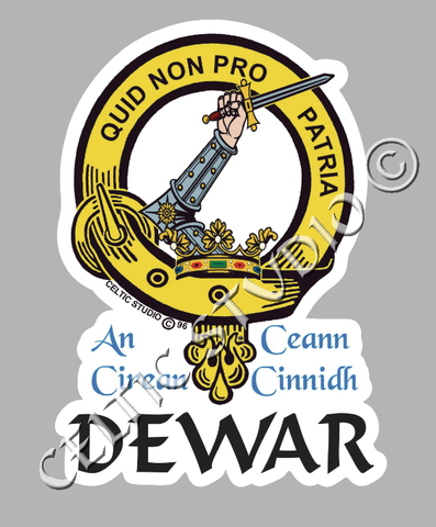 Custom Dewar Clan Crest Decal - Scottish Heritage Emblem Sticker for Car, Laptop, and Water Bottle