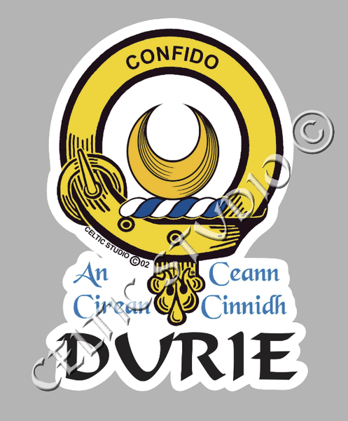 Custom Durie Clan Crest Decal - Scottish Heritage Emblem Sticker for Car, Laptop, and Water Bottle