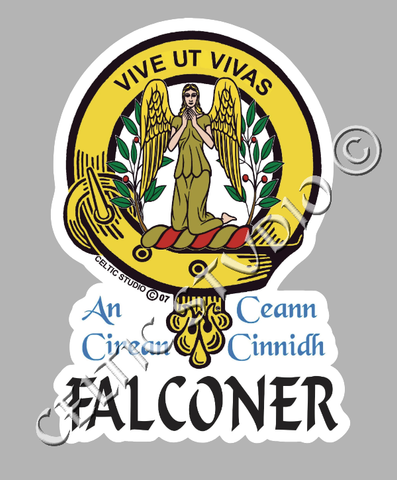 Custom Falconer Clan Crest Decal - Scottish Heritage Emblem Sticker for Car, Laptop, and Water Bottle