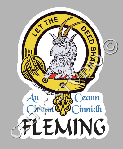 Custom Fleming Clan Crest Decal - Scottish Heritage Emblem Sticker for Car, Laptop, and Water Bottle