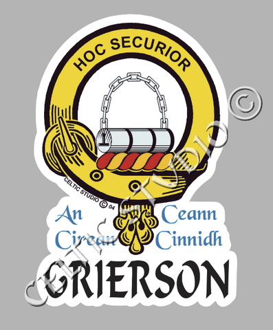 Custom Grierson Clan Crest Decal - Scottish Heritage Emblem Sticker for Car, Laptop, and Water Bottle