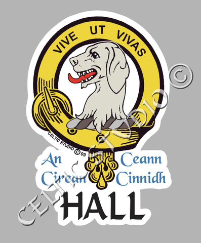 Custom Hall Clan Crest Decal - Scottish Heritage Emblem Sticker for Car, Laptop, and Water Bottle