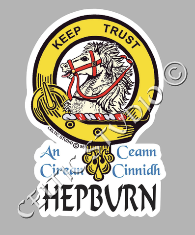 Custom Hepburn Clan Crest Decal - Scottish Heritage Emblem Sticker for Car, Laptop, and Water Bottle