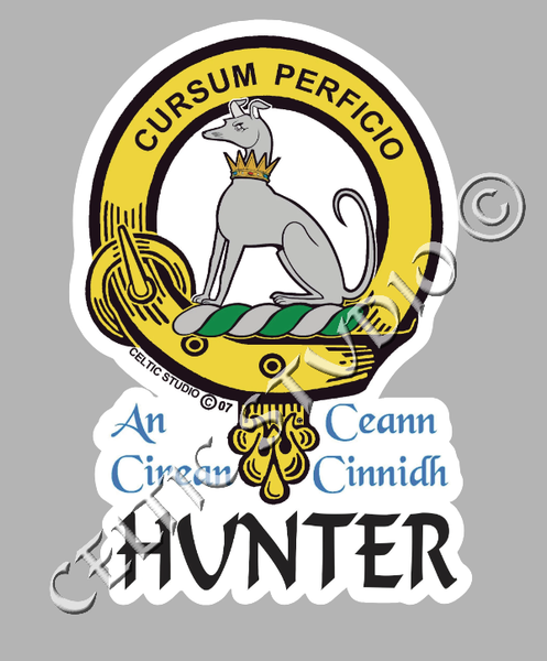 Custom Hunter Clan Crest Decal - Scottish Heritage Emblem Sticker for Car, Laptop, and Water Bottle