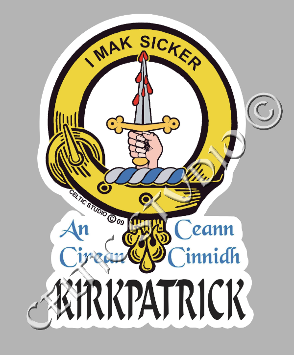 Custom Kirkpatrick Clan Crest Decal - Scottish Heritage Emblem Sticker for Car, Laptop, and Water Bottle