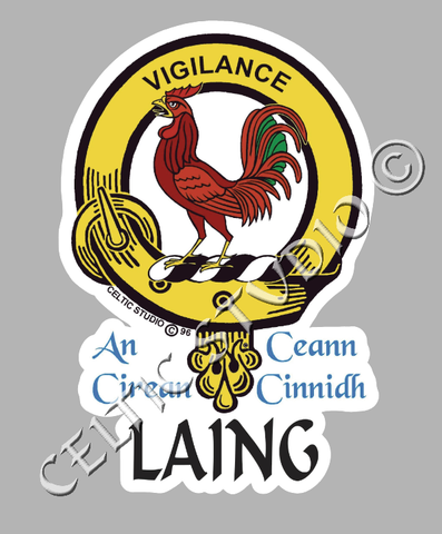 Custom Laing Clan Crest Decal - Scottish Heritage Emblem Sticker for Car, Laptop, and Water Bottle