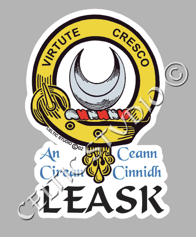 Custom Leask Clan Crest Decal - Scottish Heritage Emblem Sticker for Car, Laptop, and Water Bottle