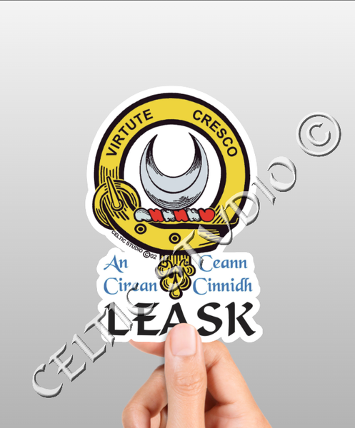 Vinyl  Leask Clan Badge Decal - Personalized Scottish Family Heritage Sticker