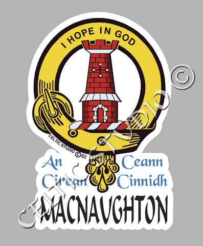 Custom Macnaughton Clan Crest Decal - Scottish Heritage Emblem Sticker for Car, Laptop, and Water Bottle