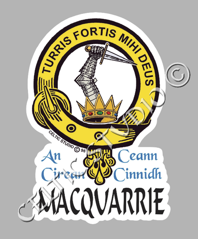 Custom Macquarrie Clan Crest Decal - Scottish Heritage Emblem Sticker for Car, Laptop, and Water Bottle