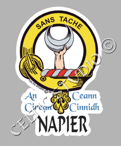Custom Napier Clan Crest Decal - Scottish Heritage Emblem Sticker for Car, Laptop, and Water Bottle