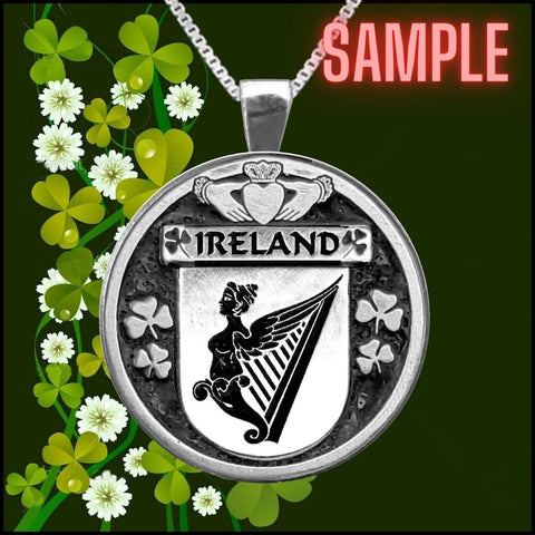 Jones Coat of Arms Disk Pendant, Irish