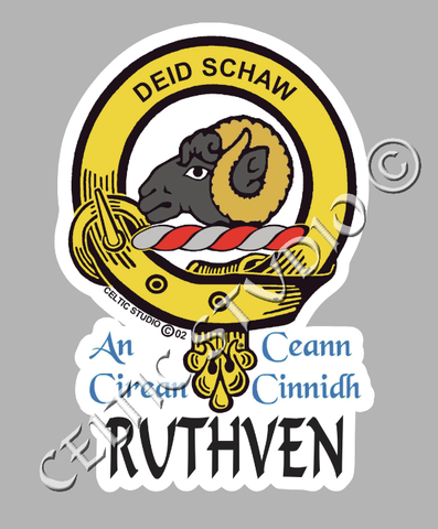 Custom Ruthven Clan Crest Decal - Scottish Heritage Emblem Sticker for Car, Laptop, and Water Bottle
