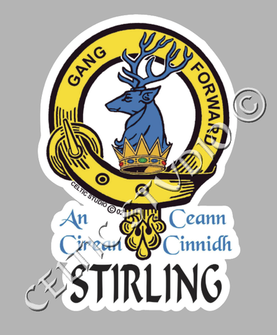Custom Stirling Clan Crest Decal - Scottish Heritage Emblem Sticker for Car, Laptop, and Water Bottle