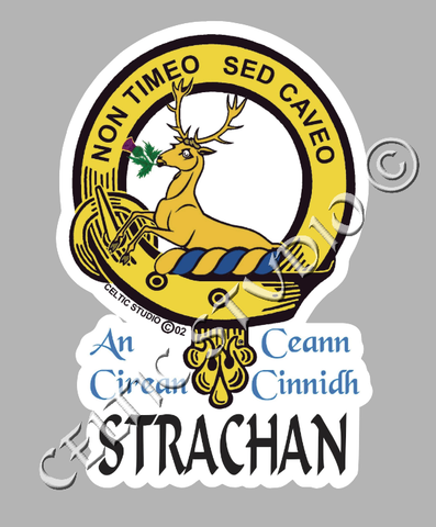 Custom Strachan Clan Crest Decal - Scottish Heritage Emblem Sticker for Car, Laptop, and Water Bottle