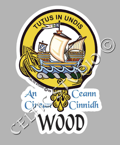 Custom Wood Clan Crest Decal - Scottish Heritage Emblem Sticker for Car, Laptop, and Water Bottle