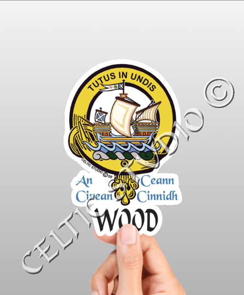 Vinyl  Wood Clan Badge Decal - Personalized Scottish Family Heritage Sticker