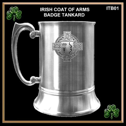 Maloney Irish Coat Of Arms Badge Stainless Steel Tankard