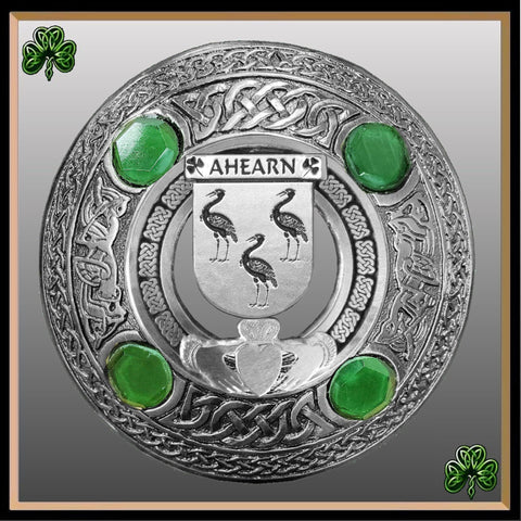Ahearn Irish Claddagh Coat of Arms Plaid brooch ~ Emerald stones