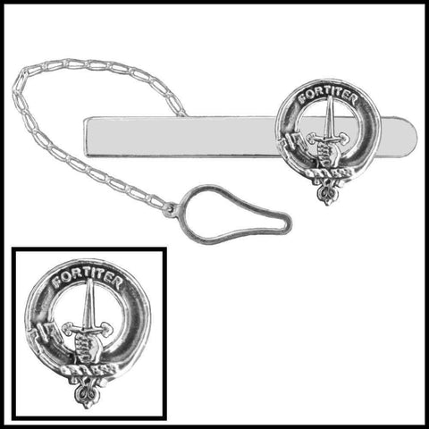 MacArthur Clan Crest Scottish Button Loop Tie Bar ~ Sterling silver