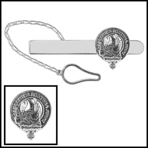 MacKinnon Clan Crest Scottish Button Loop Tie Bar ~ Sterling silver