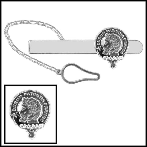 Muir Clan Crest Scottish Button Loop Tie Bar ~ Sterling silver
