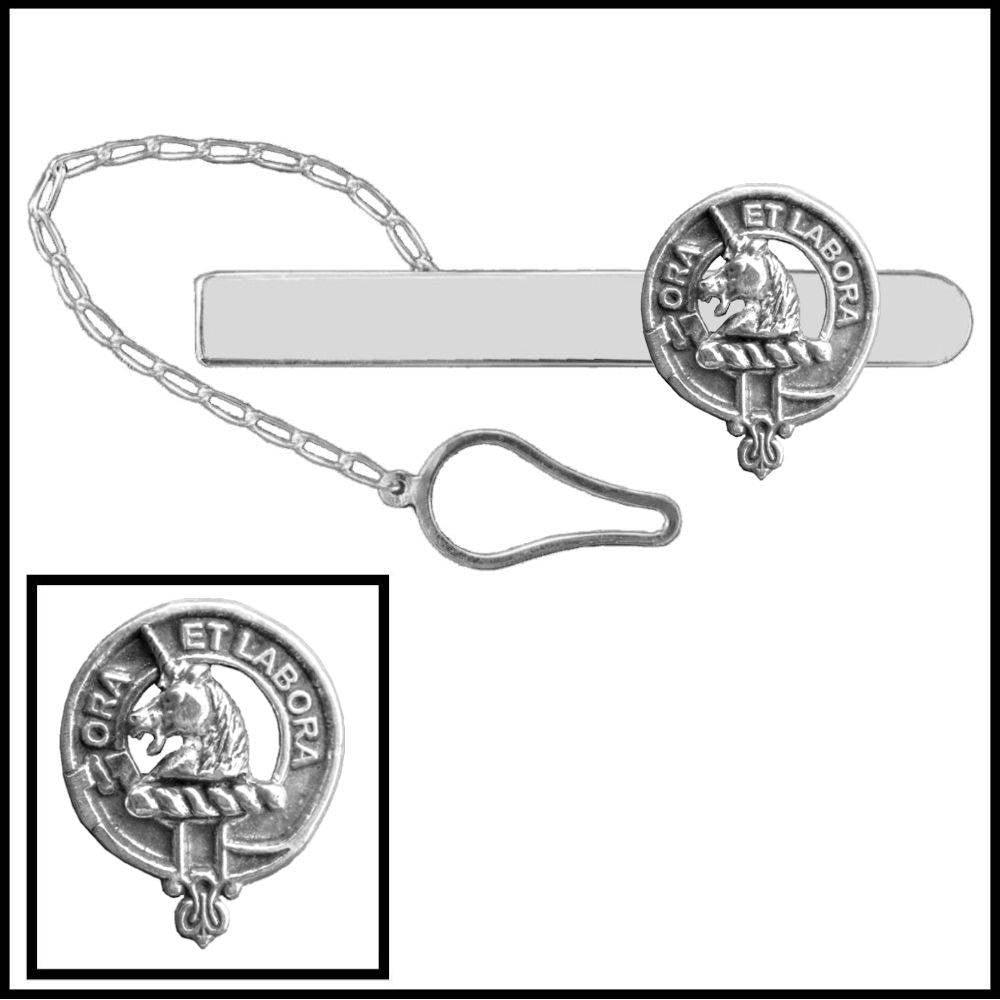 Ramsay Clan Crest Scottish Button Loop Tie Bar ~ Sterling silver