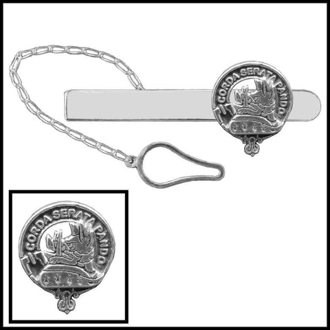 Lockhart Clan Crest Scottish Button Loop Tie Bar ~ Sterling silver