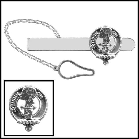 MacLellan Clan Crest Scottish Button Loop Tie Bar ~ Sterling silver