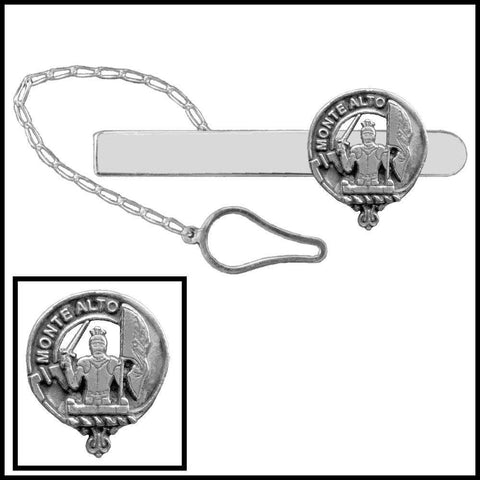 Mowat Clan Crest Scottish Button Loop Tie Bar ~ Sterling silver