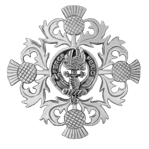 Chisholm Clan Crest Scottish Four Thistle Brooch