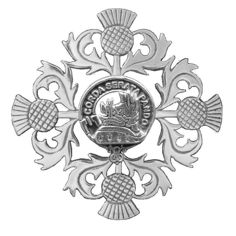 Lockhart Clan Crest Scottish Four Thistle Brooch
