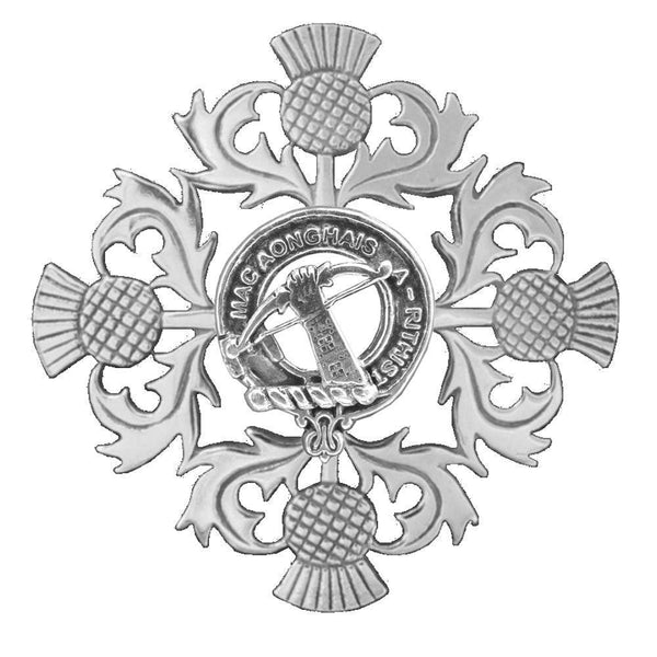 MacInnes Clan Crest Scottish Four Thistle Brooch