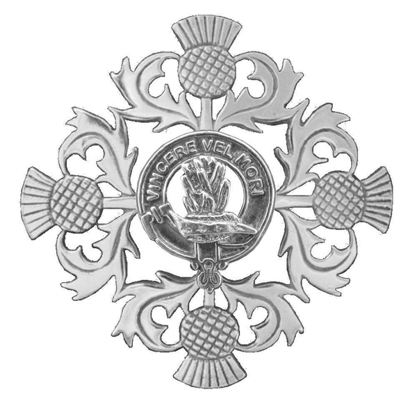 MacNeil Clan Crest Scottish Four Thistle Brooch