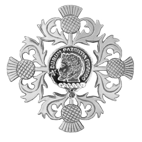 Muir Clan Crest Scottish Four Thistle Brooch