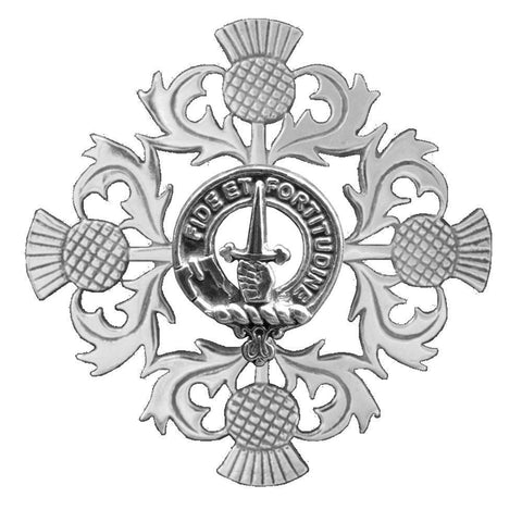 Shaw Clan Crest Scottish Four Thistle Brooch