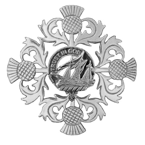 Harkness Clan Crest Scottish Four Thistle Brooch