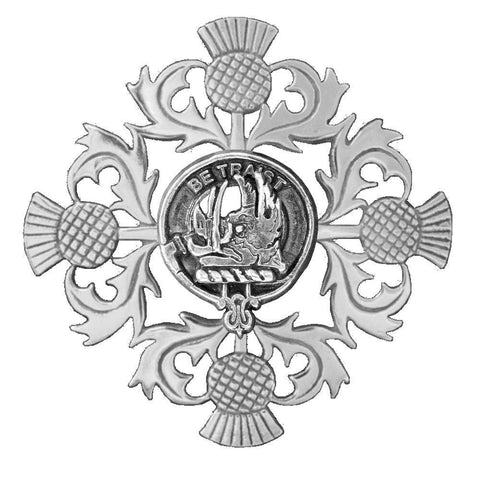 Innes Clan Crest Scottish Four Thistle Brooch