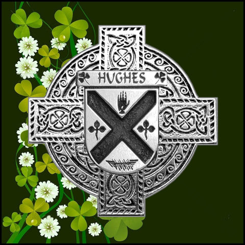 Hughes Irish Coat of Arms Celtic Cross Badge