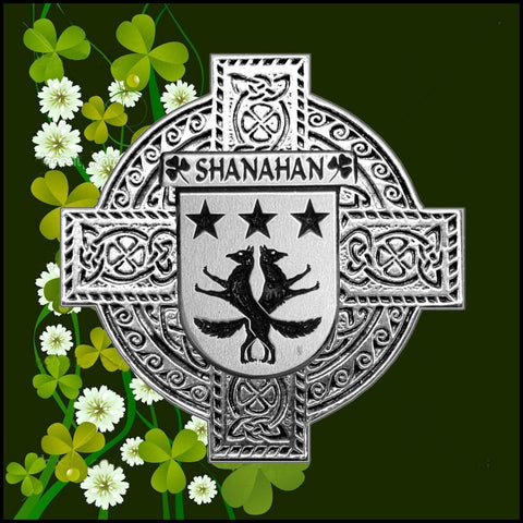 Shanahan Irish Coat of Arms Celtic Cross Badge