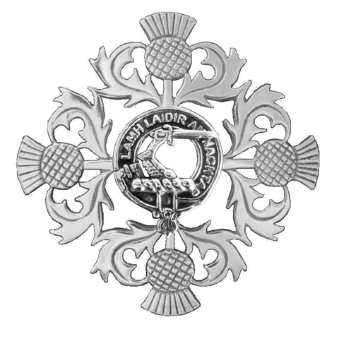 MacFadden Clan Crest Scottish Four Thistle Brooch