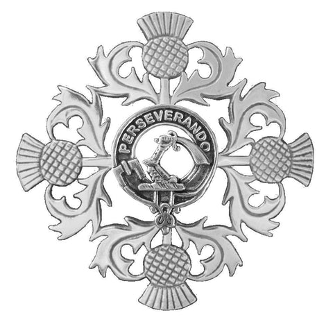 MacKellar Clan Crest Scottish Four Thistle Brooch