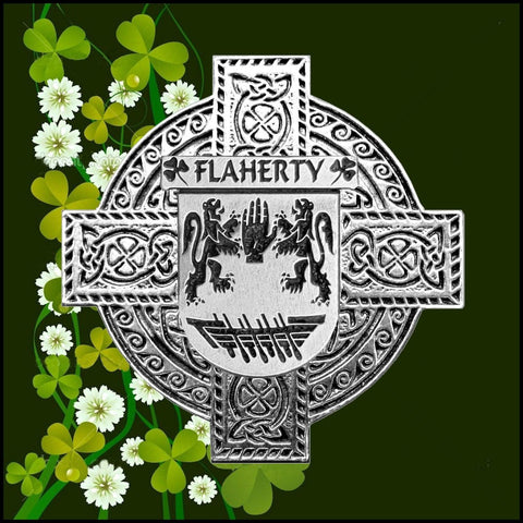 Flaherty Irish Coat of Arms Celtic Cross Badge