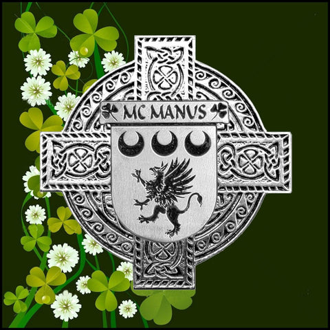 McManus Irish Coat of Arms Celtic Cross Badge
